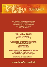 Plakat Nacht der Spirituelle Lieder in Frankfurt 21.03.15