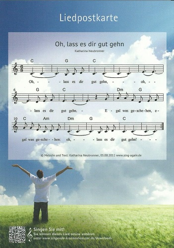 Postkarte mit dem Lied "Oh, lass es dir gut gehn" von Katharina Bossinger